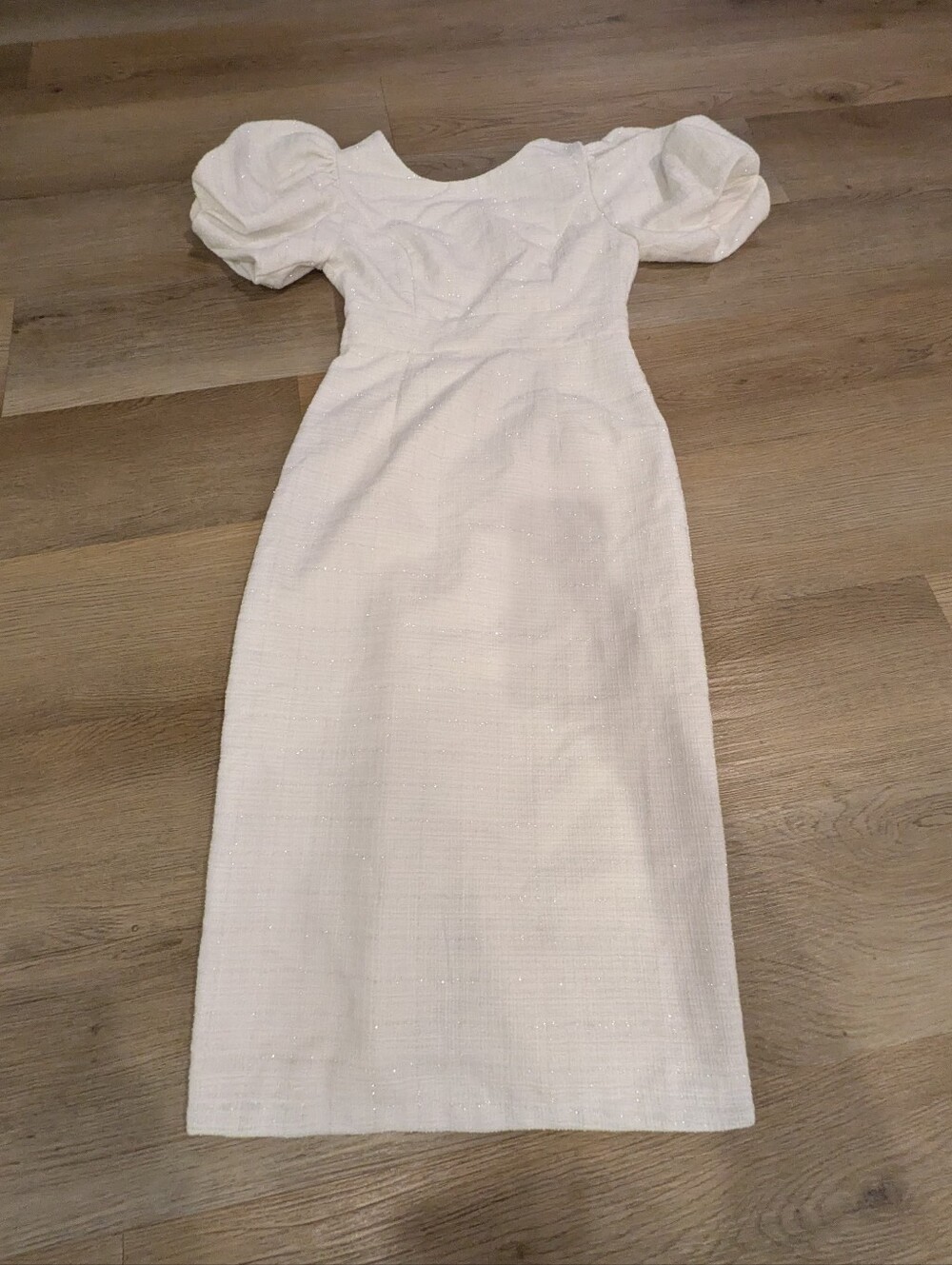 Ivy City White Puff Sleeve Dress With Sparkle Weave Size Xs